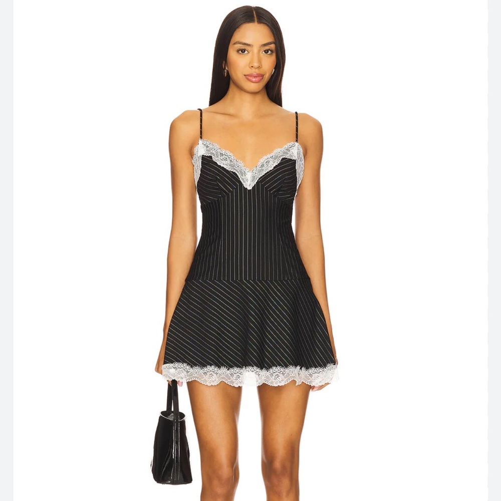 Superdown Black and White Pinstripe Lace Slip